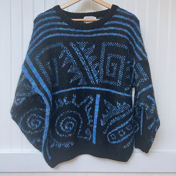 Fabe Vintage Aztec Pattern Long Sleeve Sweater Eye Swirl VTG Grandpa Mariana - Picture 2 of 9